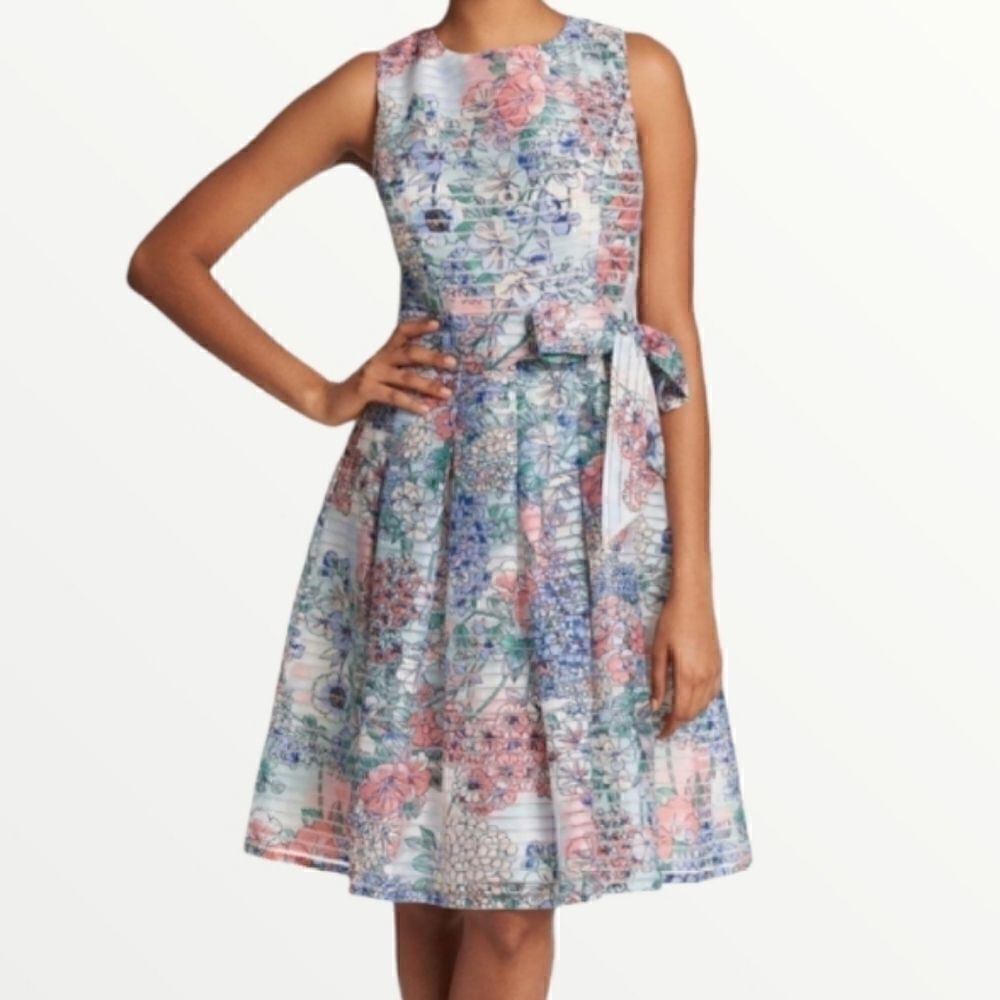 Ec Tommy Hilfigershadow Stripe Floral Dress Sz.10